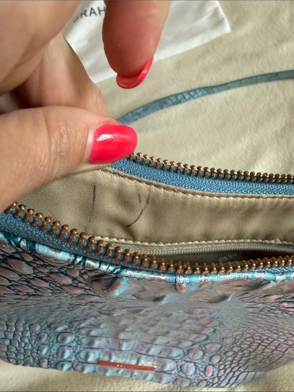 Brahmin Iridescent Croc-Embossed Crossbody - Light Blue Multi